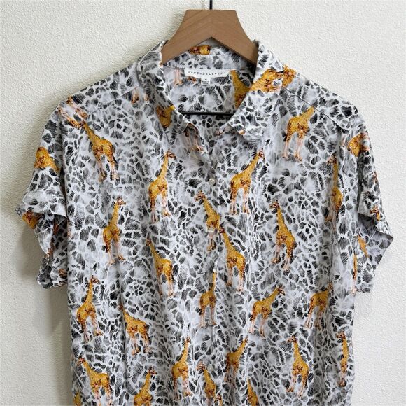 Jane & Delancey Top Womens XL Safari Giraffe‎ Button Up Beachy Tropical Travel - Picture 2 of 14